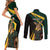 South Africa Personalised Couples Matching Short Sleeve Bodycon Dress and Long Sleeve Button Shirt Springbok Mascot Dynamic LT7 - Wonder Print Shop