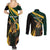 South Africa Personalised Couples Matching Summer Maxi Dress and Long Sleeve Button Shirt Springbok Mascot Dynamic LT7 - Wonder Print Shop