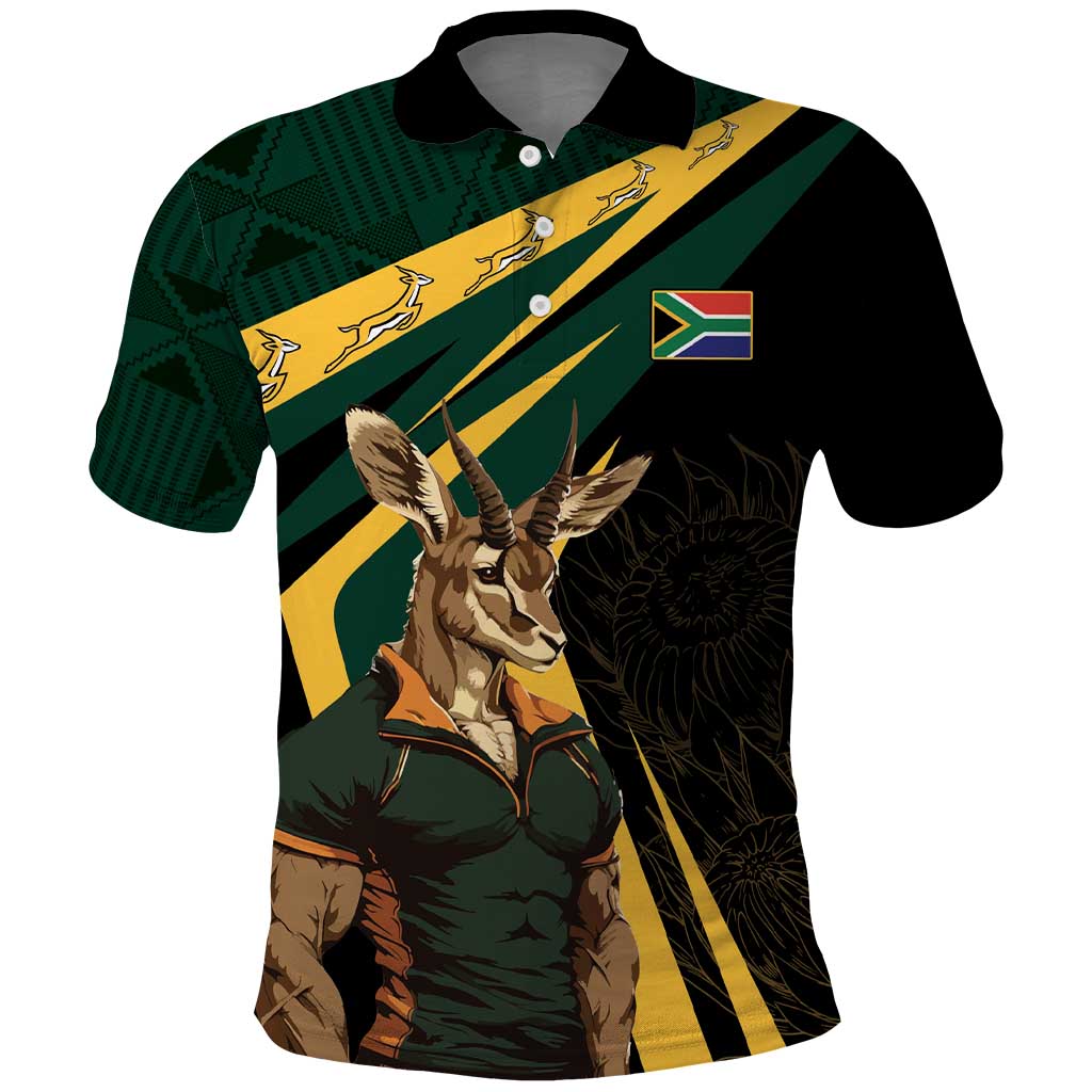 South Africa Personalised Polo Shirt Springbok Mascot Dynamic - Wonder Print Shop