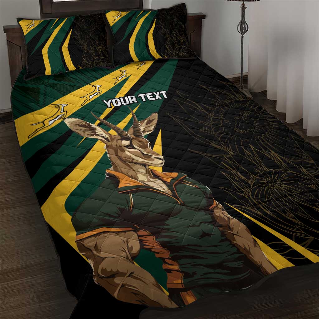 South Africa Personalised Quilt Bed Set Springbok Mascot Dynamic - Wonder Print Shop