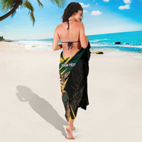 Black personalised sarong from behind, with green/yellow band and Springbok mascot under 'YOUR TEXT'