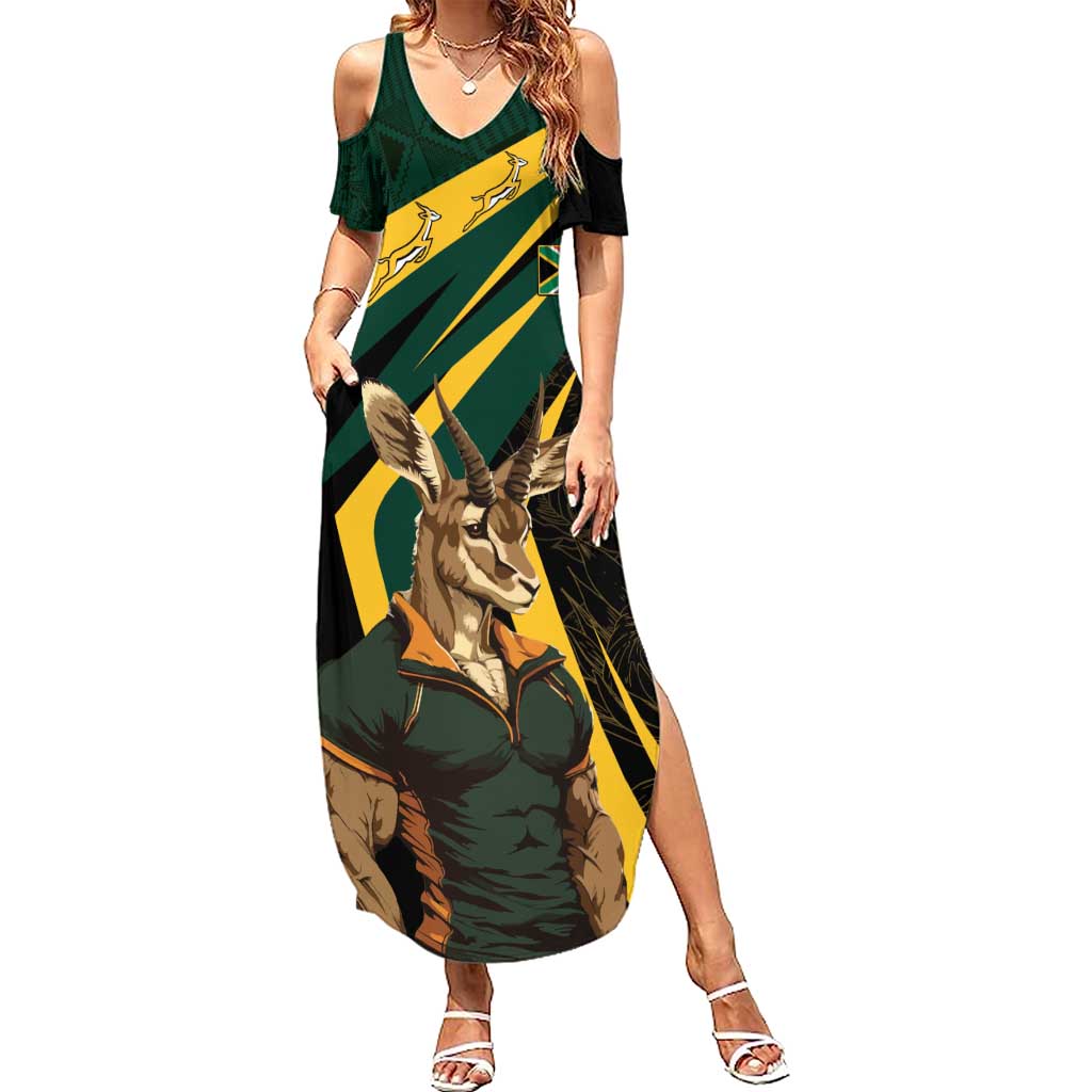 South Africa Personalised Summer Maxi Dress Springbok Mascot Dynamic - Wonder Print Shop