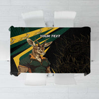 Black personalized tablecloth with springbok mascot and your text banner