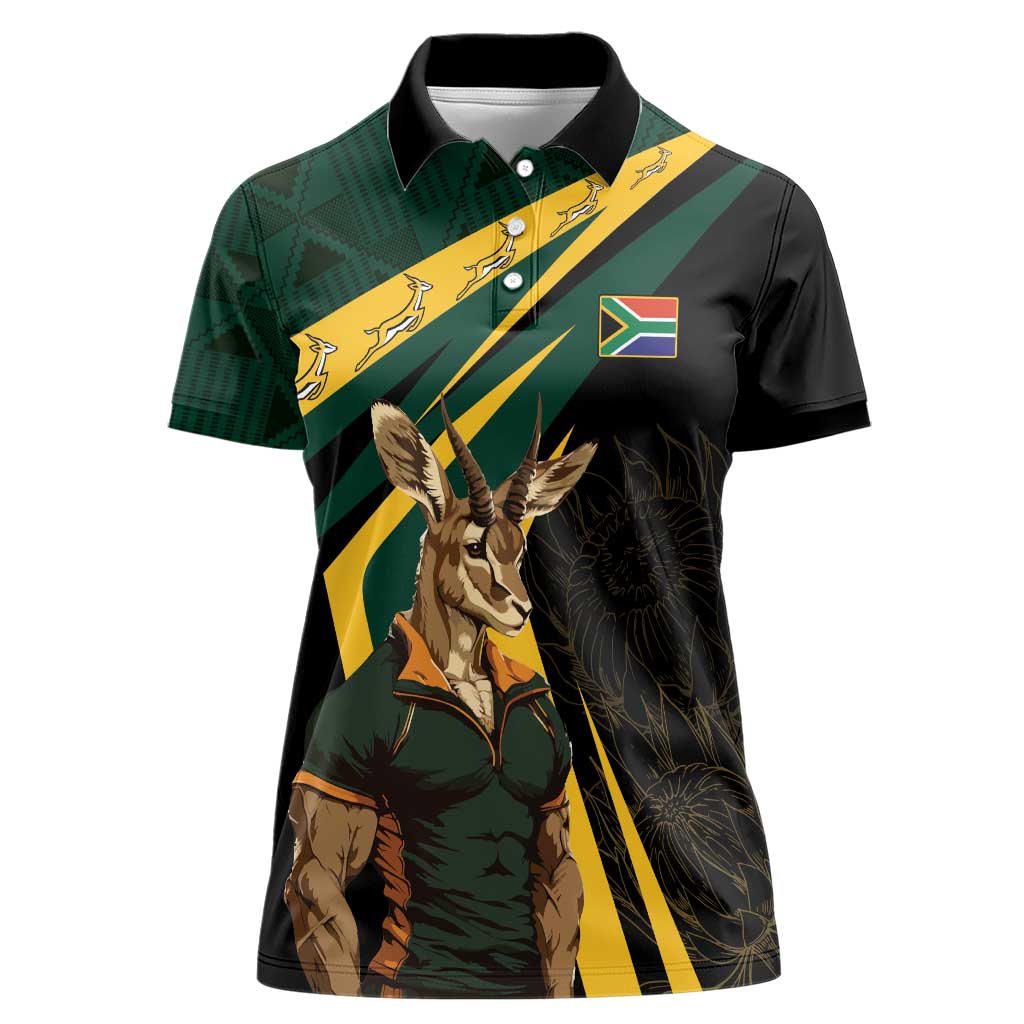 South Africa Personalised Women Polo Shirt Springbok Mascot Dynamic