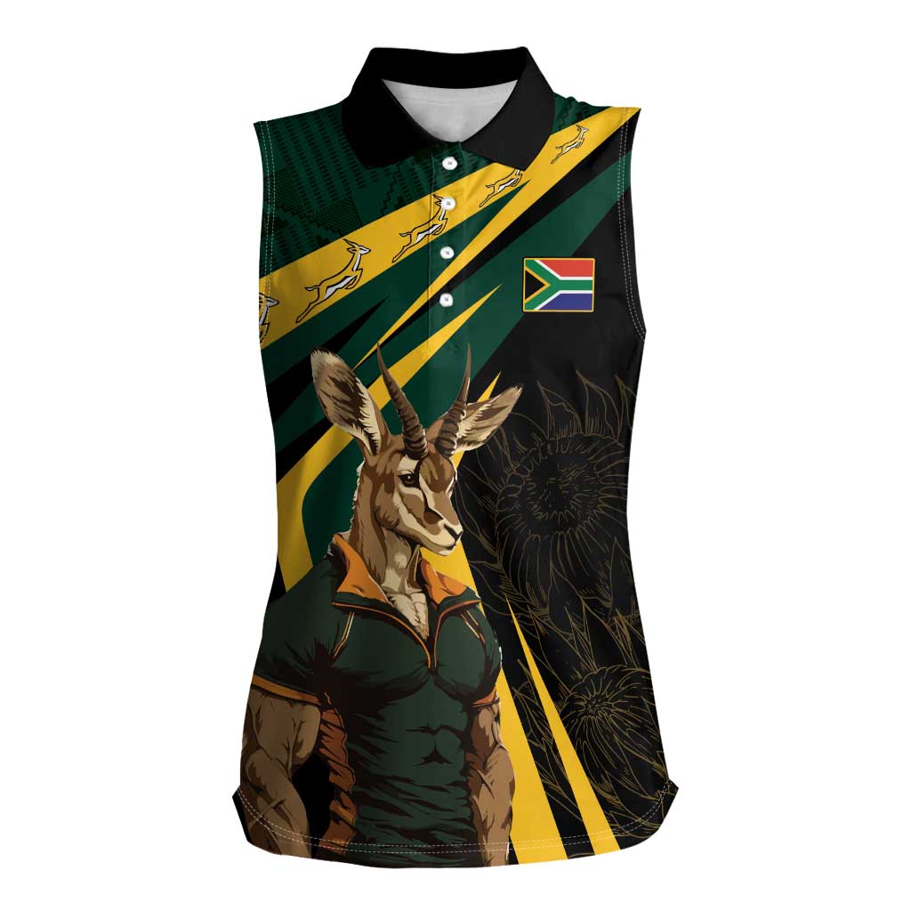 South Africa Personalised Women Sleeveless Polo Shirt Springbok Mascot Dynamic