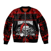 Black and red Christmas bomber jacket with skull front graphic and zip closure