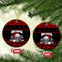 Personalized Wonder Print Christmas ceramic ornament, round black/red skull "Merry Creepmas"