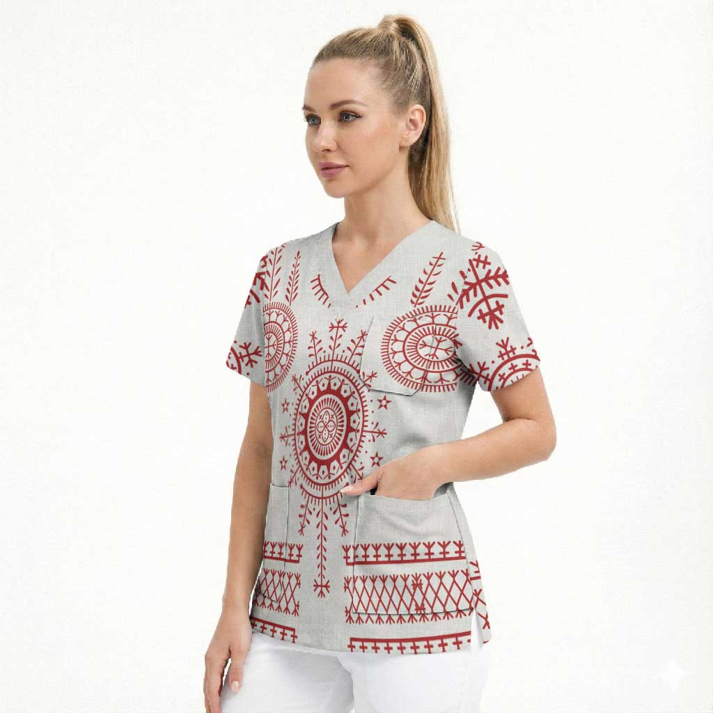 Croatia Sicanje Tattoo Kolo Inspired Scrub Top - Wonder Print Shop