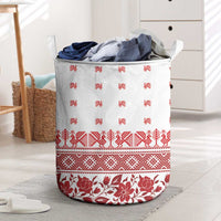 Antique Croatia Folk Embroidery Inspired Pattern Laundry Basket Roses and Peacocks - Wonder Print Shop