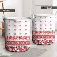 Antique Croatia Folk Embroidery Inspired Pattern Laundry Basket Roses and Peacocks - Wonder Print Shop
