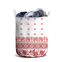 Antique Croatia Folk Embroidery Inspired Pattern Laundry Basket Roses and Peacocks - Wonder Print Shop