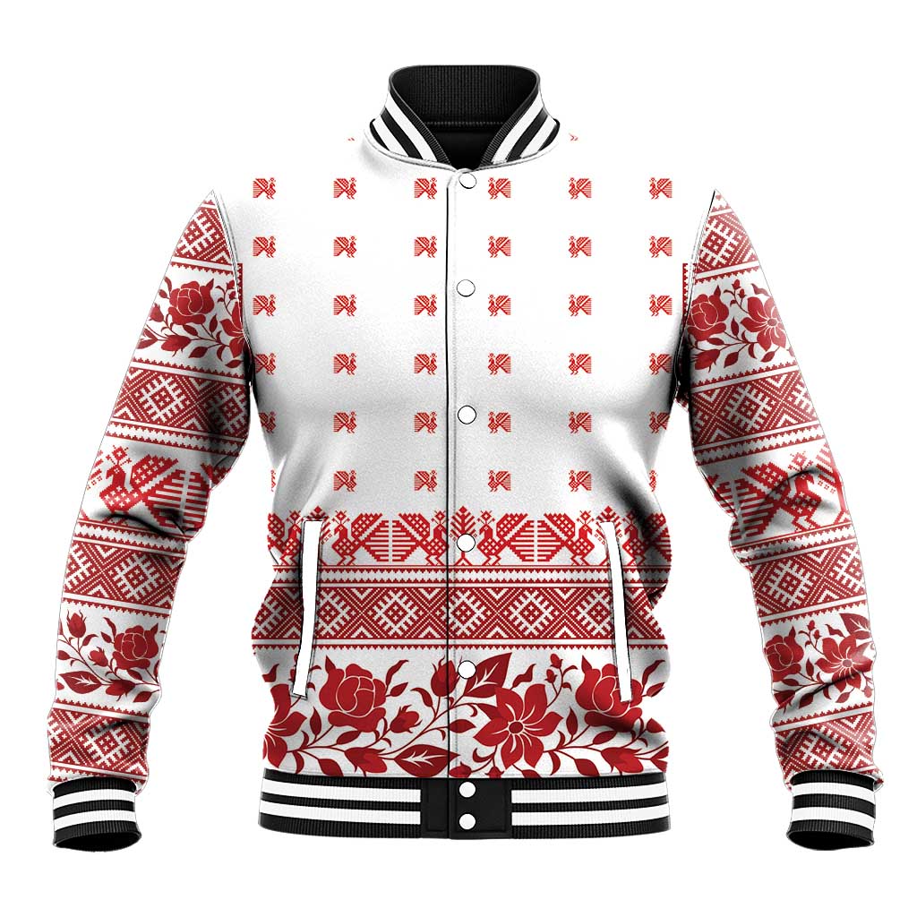Antique Croatia Folk Embroidery Inspired Pattern Baseball Jacket Roses and Peacocks - Wonder Print Shop