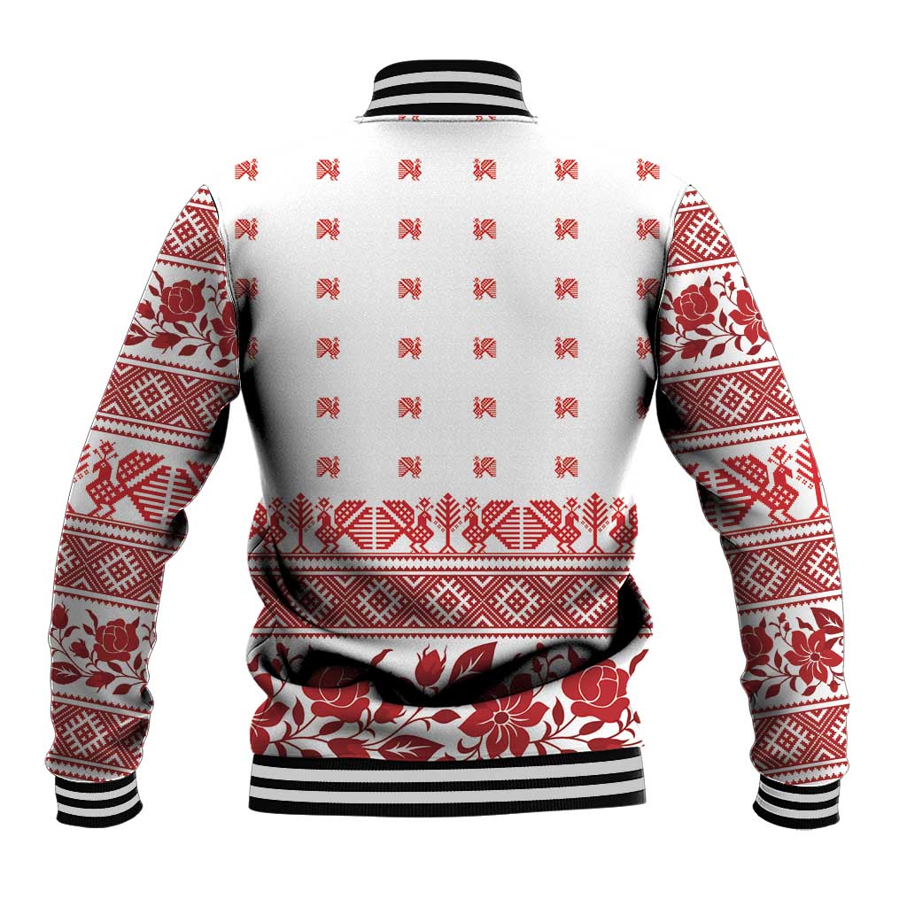 Antique Croatia Folk Embroidery Inspired Pattern Baseball Jacket Roses and Peacocks - Wonder Print Shop