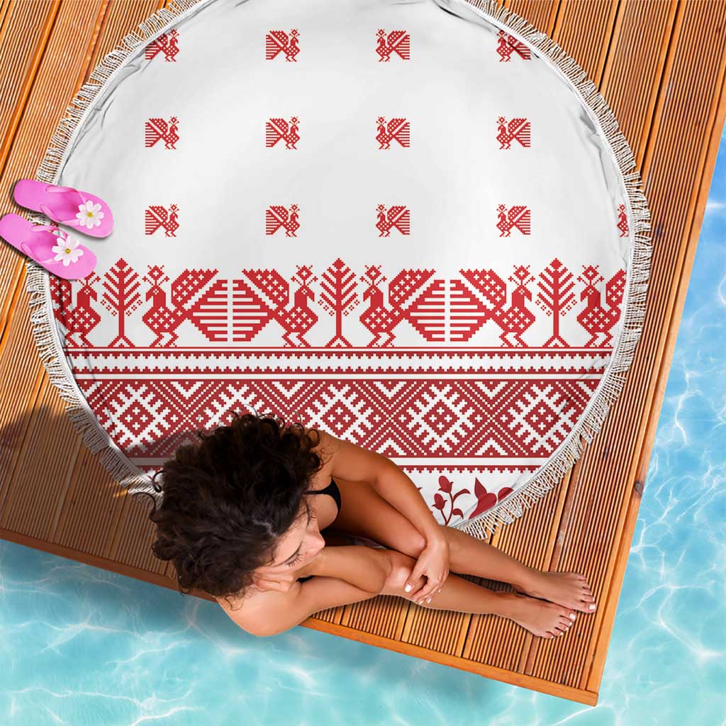 Antique Croatia Folk Embroidery Inspired Pattern Beach Blanket Roses and Peacocks - Wonder Print Shop