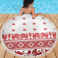 Antique Croatia Folk Embroidery Inspired Pattern Beach Blanket Roses and Peacocks - Wonder Print Shop