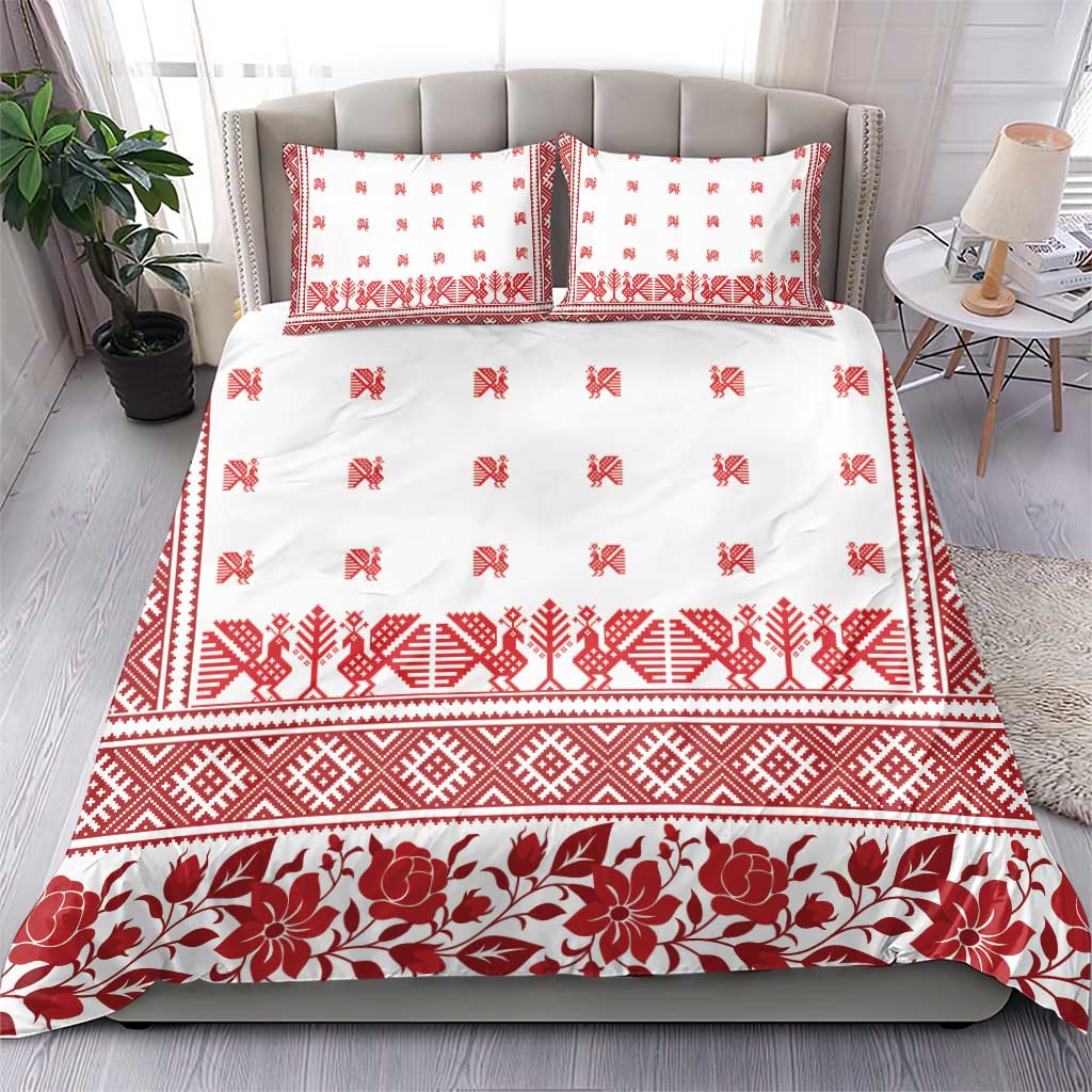 Antique Croatia Folk Embroidery Inspired Pattern Bedding Set Roses and Peacocks - Wonder Print Shop