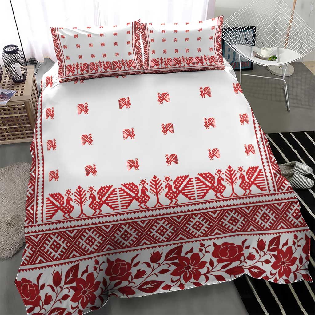 Antique Croatia Folk Embroidery Inspired Pattern Bedding Set Roses and Peacocks - Wonder Print Shop