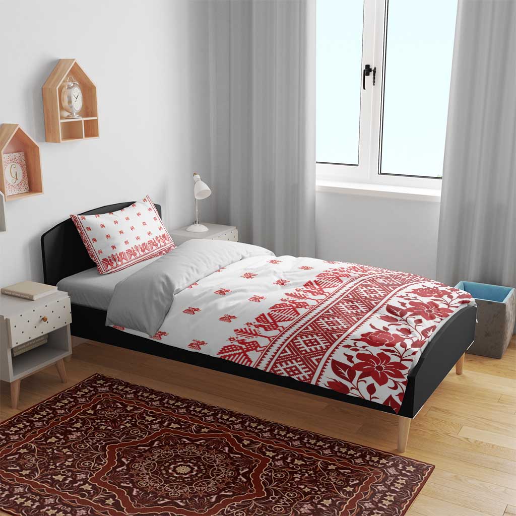 Antique Croatia Folk Embroidery Inspired Pattern Bedding Set Roses and Peacocks - Wonder Print Shop