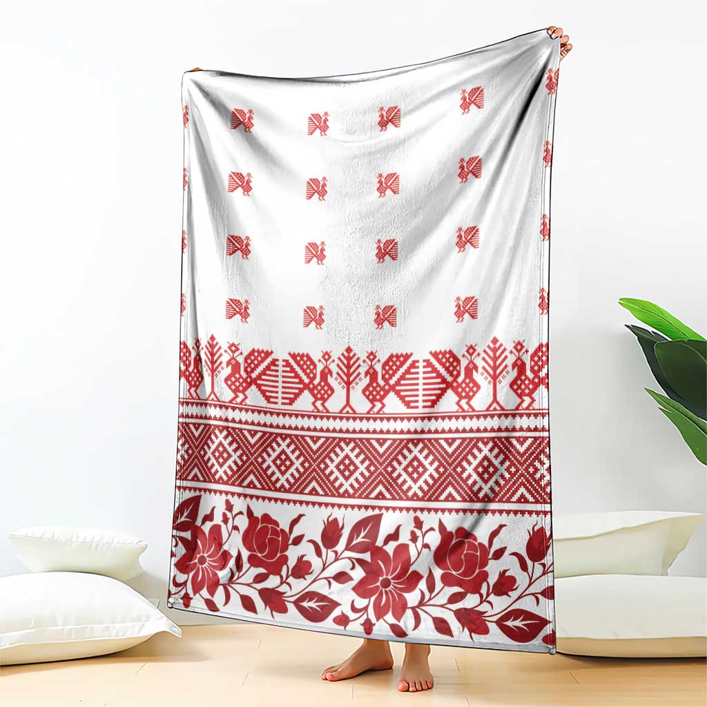 Antique Croatia Folk Embroidery Inspired Pattern Blanket Roses and Peacocks - Wonder Print Shop