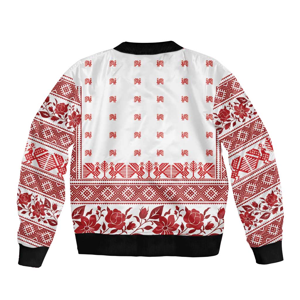 Antique Croatia Folk Embroidery Inspired Pattern Bomber Jacket Roses and Peacocks - Wonder Print Shop