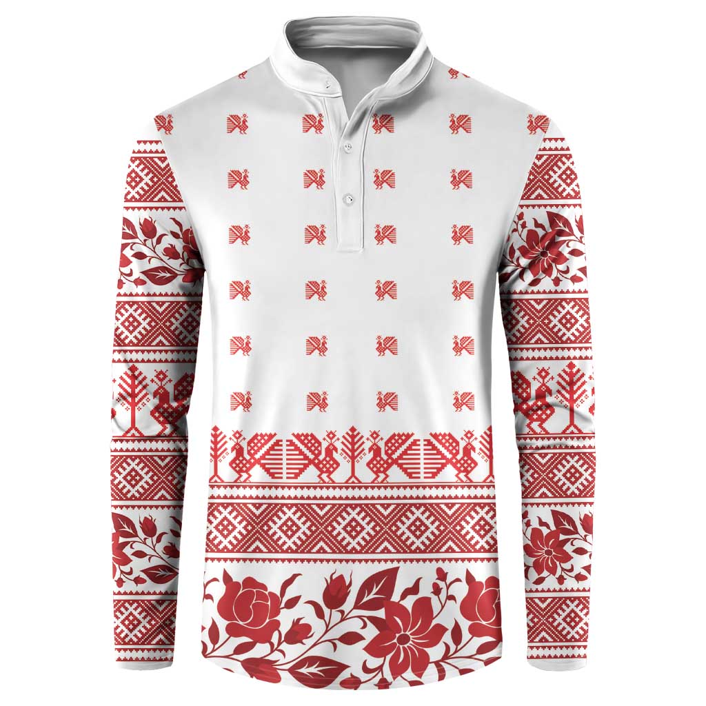 Antique Croatia Folk Embroidery Inspired Pattern Button Sweatshirt Roses and Peacocks - Wonder Print Shop