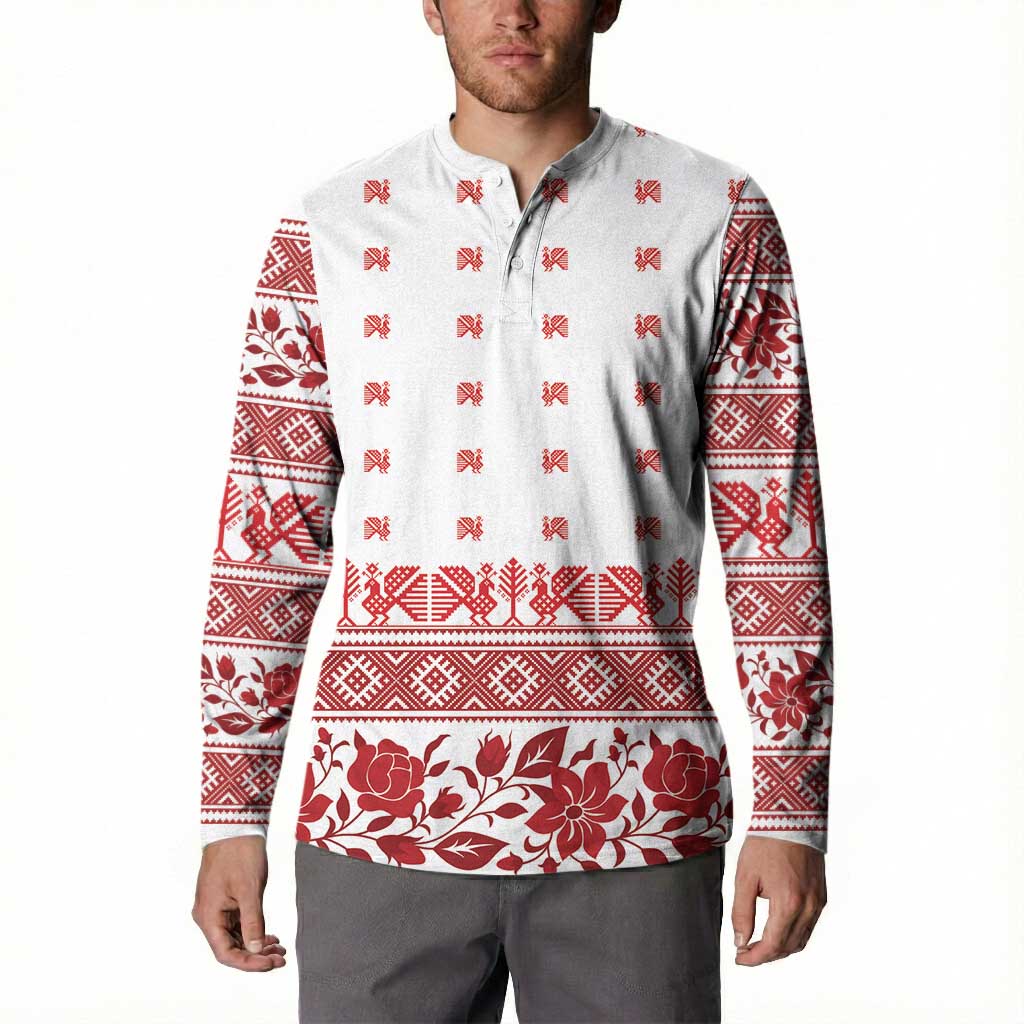 Antique Croatia Folk Embroidery Inspired Pattern Button Sweatshirt Roses and Peacocks - Wonder Print Shop
