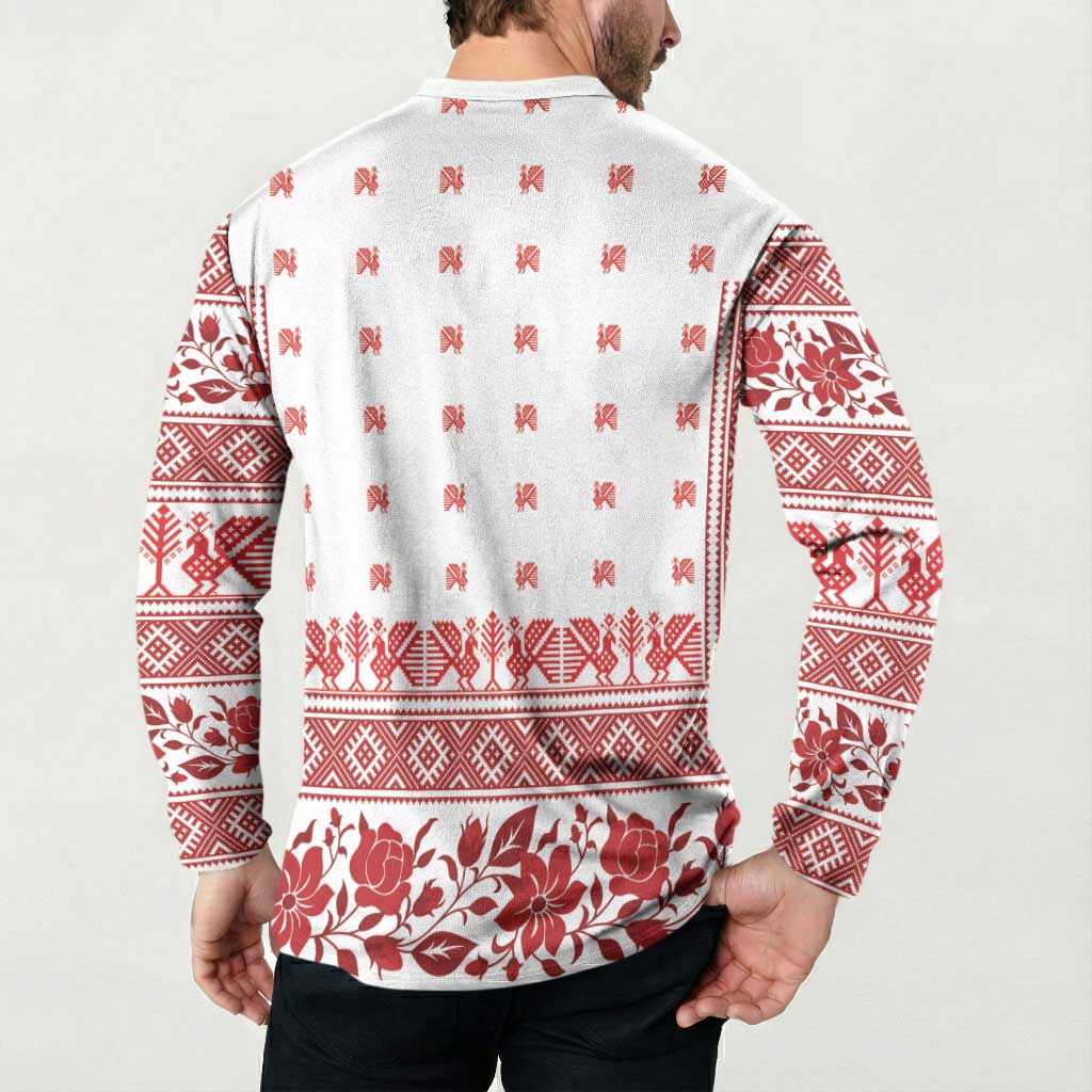 Antique Croatia Folk Embroidery Inspired Pattern Button Sweatshirt Roses and Peacocks - Wonder Print Shop