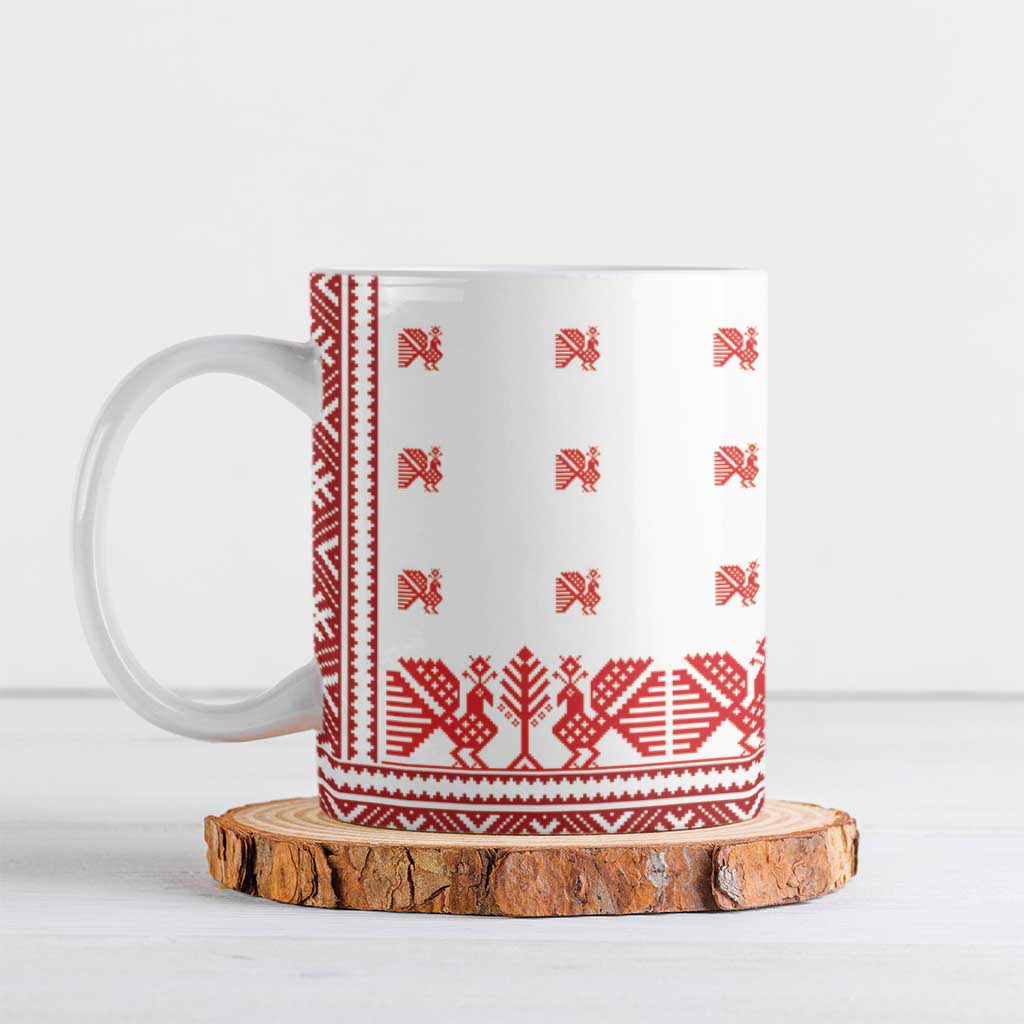 Antique Croatia Folk Embroidery Inspired Pattern Ceramic Mug Roses and Peacocks - Wonder Print Shop