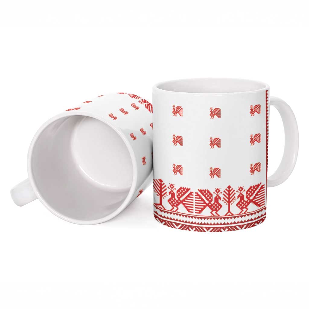 Antique Croatia Folk Embroidery Inspired Pattern Ceramic Mug Roses and Peacocks - Wonder Print Shop