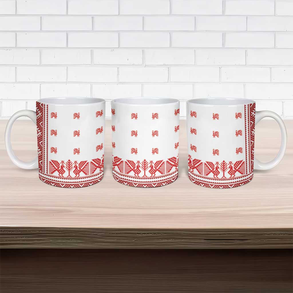 Antique Croatia Folk Embroidery Inspired Pattern Ceramic Mug Roses and Peacocks - Wonder Print Shop