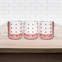 Antique Croatia Folk Embroidery Inspired Pattern Ceramic Mug Roses and Peacocks - Wonder Print Shop