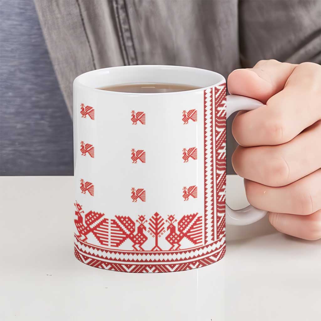 Antique Croatia Folk Embroidery Inspired Pattern Ceramic Mug Roses and Peacocks - Wonder Print Shop