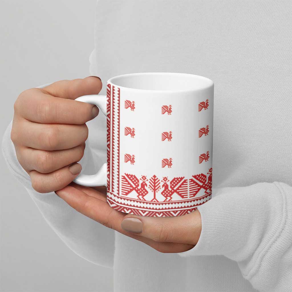 Antique Croatia Folk Embroidery Inspired Pattern Ceramic Mug Roses and Peacocks - Wonder Print Shop