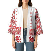 Antique Croatia Folk Embroidery Inspired Pattern Kimono Roses and Peacocks - Wonder Print Shop
