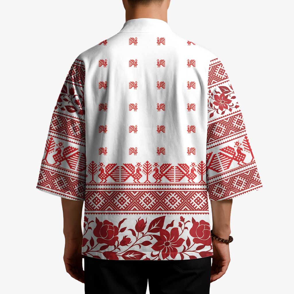 Antique Croatia Folk Embroidery Inspired Pattern Kimono Roses and Peacocks - Wonder Print Shop