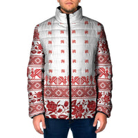 Antique Croatia Folk Embroidery Inspired Pattern Padded Jacket Roses and Peacocks - Wonder Print Shop