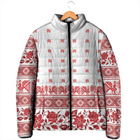 Antique Croatia Folk Embroidery Inspired Pattern Padded Jacket Roses and Peacocks - Wonder Print Shop