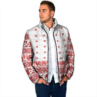 Antique Croatia Folk Embroidery Inspired Pattern Padded Jacket Roses and Peacocks - Wonder Print Shop
