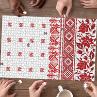 Antique Croatia Folk Embroidery Inspired Pattern Puzzle Roses and Peacocks - Wonder Print Shop