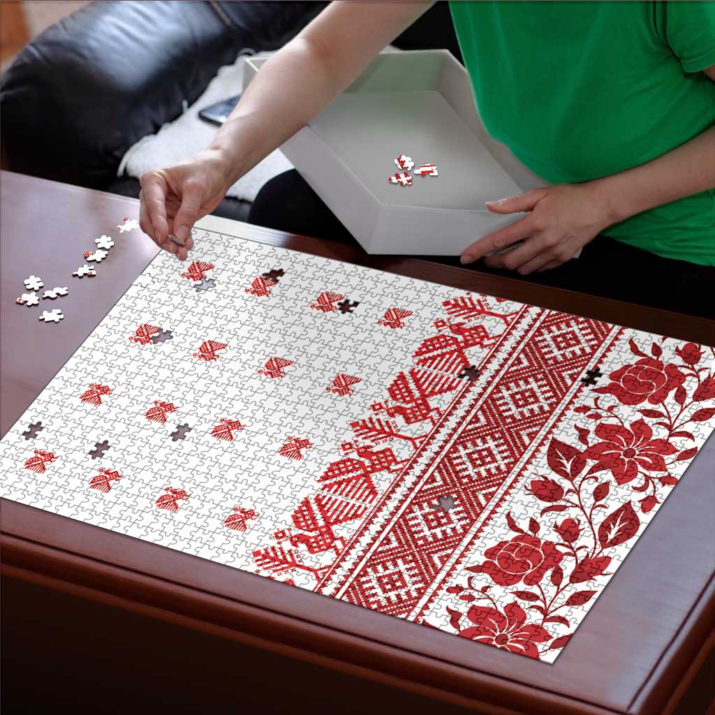 Antique Croatia Folk Embroidery Inspired Pattern Puzzle Roses and Peacocks - Wonder Print Shop