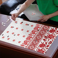 Antique Croatia Folk Embroidery Inspired Pattern Puzzle Roses and Peacocks - Wonder Print Shop