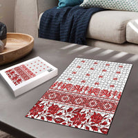 Antique Croatia Folk Embroidery Inspired Pattern Puzzle Roses and Peacocks - Wonder Print Shop