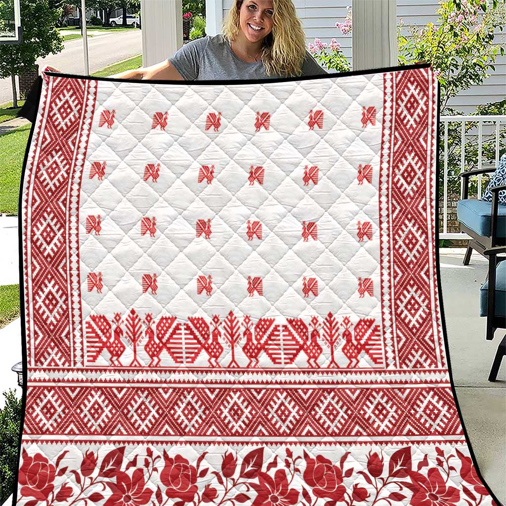 Antique Croatia Folk Embroidery Inspired Pattern Quilt Roses and Peacocks - Wonder Print Shop
