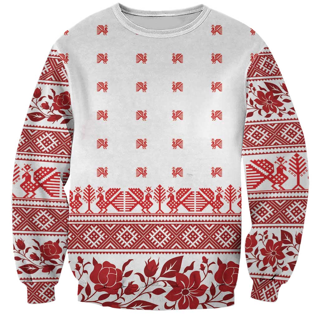Antique Croatia Folk Embroidery Inspired Pattern Sweatshirt Roses and Peacocks - Wonder Print Shop