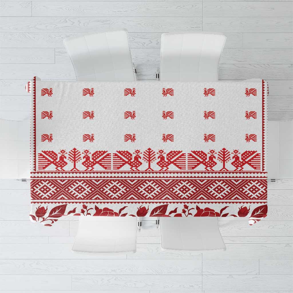 Antique Croatia Folk Embroidery Inspired Pattern Tablecloth Roses and Peacocks - Wonder Print Shop