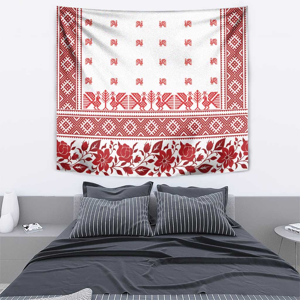 Antique Croatia Folk Embroidery Inspired Pattern Tapestry Roses and Peacocks - Wonder Print Shop