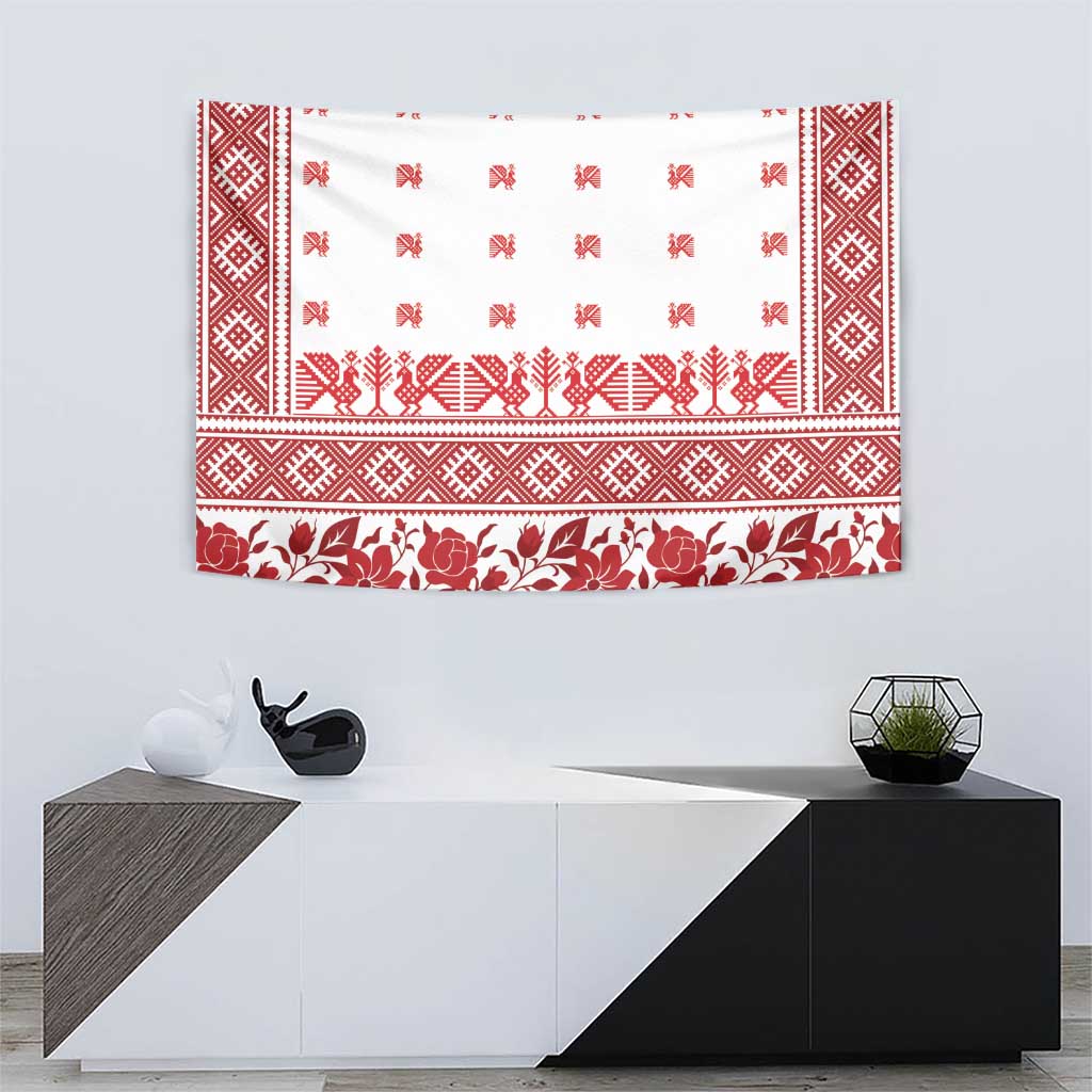 Antique Croatia Folk Embroidery Inspired Pattern Tapestry Roses and Peacocks - Wonder Print Shop