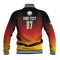 Germany football baseball jacket, back graphic with number 07, red-yellow chevron, striped ribbing