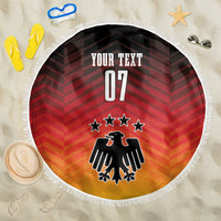 Round Germany football beach blanket with fringe edge, red chevrons, eagle emblem, stars, 07