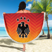 Round Germany football beach blanket with fringe edge, red-to-amber chevrons, eagle and stars, 07